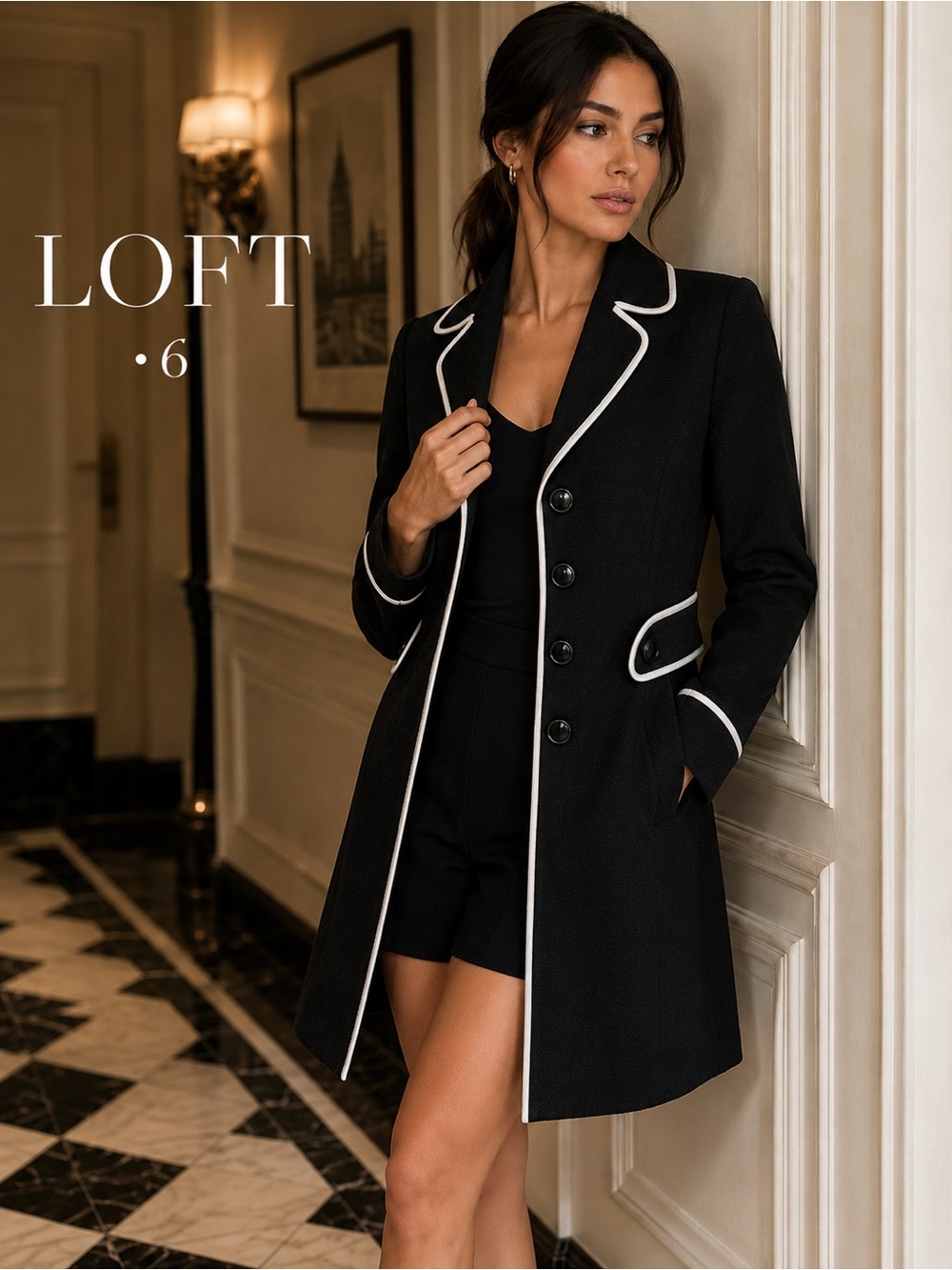 LOFT Black White Tailored Contrast Trim Blazer Jacket Size 6